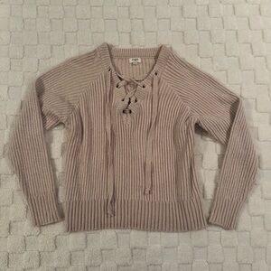 Umgee Cream Chenille Front Lace Oversized Sweater, Women’s Medium